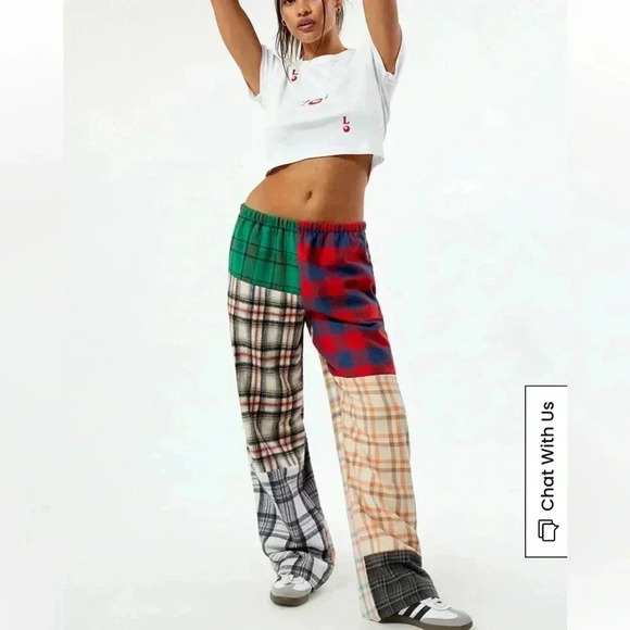New PacSun Plaid Patchwork Flannel Sweatpants womens S baggy - Picture 3 of 4